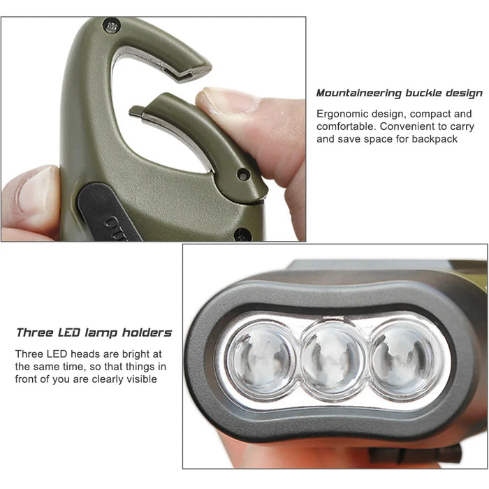 Enagua Mart LED Flashlight Hand Crank - Solar Powered Rechargeable Survival Gear, Self-Powered Dynamo Torch for Hiking and Emergencies