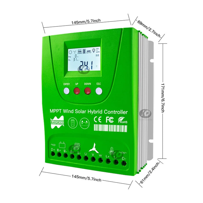 Enagua Mart 1600W Wind Solar Hybrid Controller - MPPT, Lithium, Lead Acid, Gel Battery Compatible