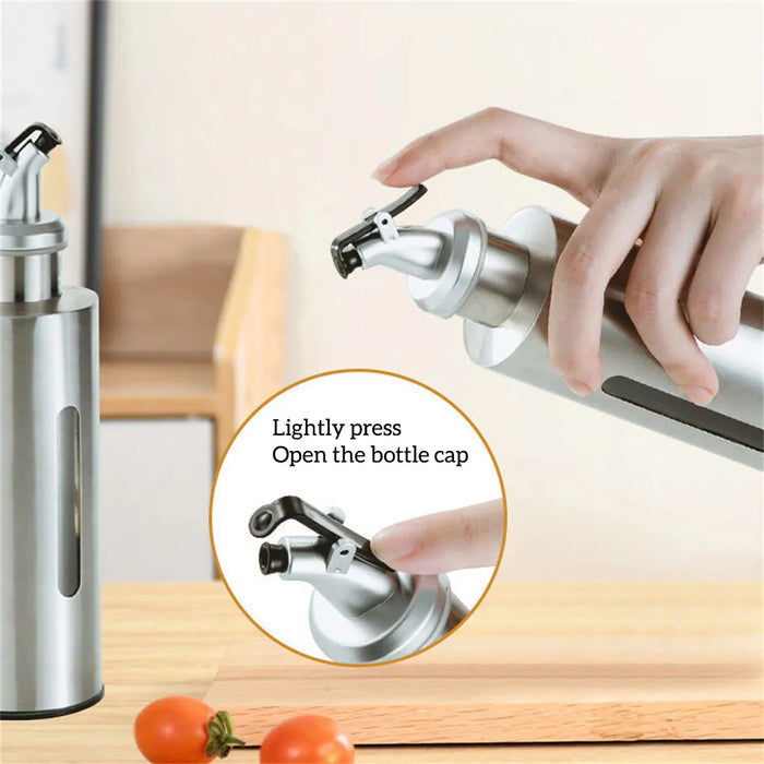 Enagua Mart 190ml/290ml Stainless Steel Oil Dispenser Bottle - Glass Visual Window Sauce Holder for Seasoning and Roasting