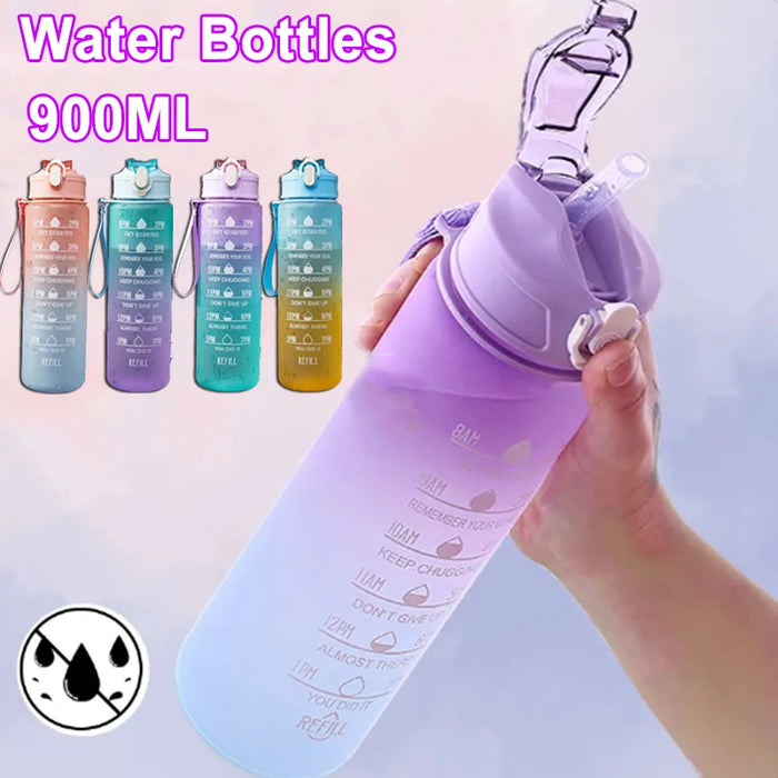 Enagua Mart 900ml Sports Water Bottle with Time Marker - Leak-Proof, BPA-Free, Motivational Portable Water Bottle for Outdoor Sport and Fitness