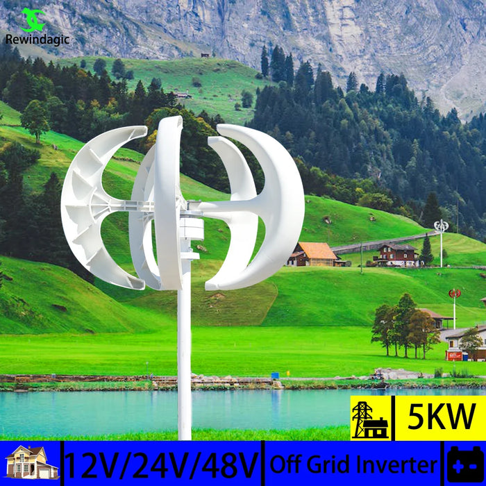 Enagua Mart 5000W Wind Turbine Generator - 12V/24V/48V DC to 220V AC Home System