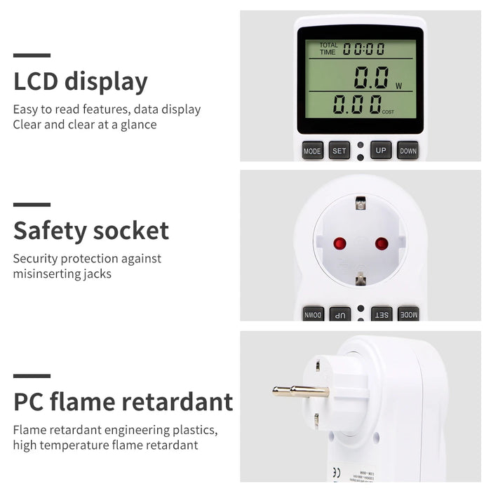 Enagua Mart Digital Power Meter Wattmeter Plug - Power Consumption Analyzer with LCD Display for Home Energy Monitoring