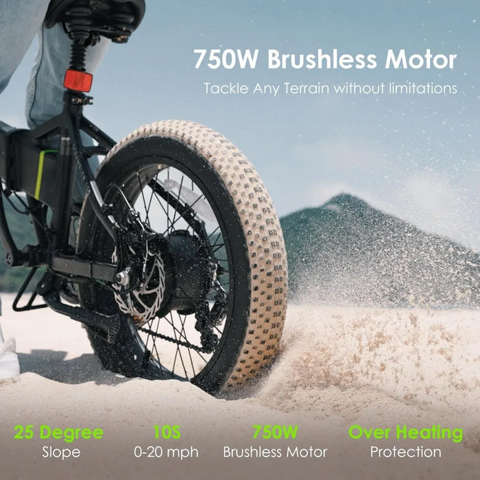 Enagua Mart Folding Electric Bike - 750W Motor, 50-Mile Range, 7-Speed Gear System, Fast Charging