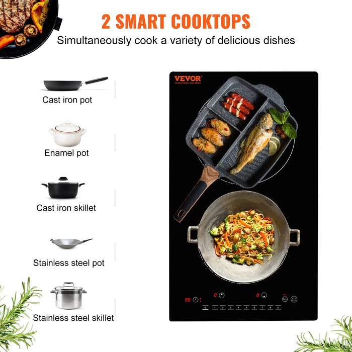 Enagua Mart 2-Burner Built-In Electric Induction Cooktop - Sensor Touch Control Hot Plate with 9 Heating Levels