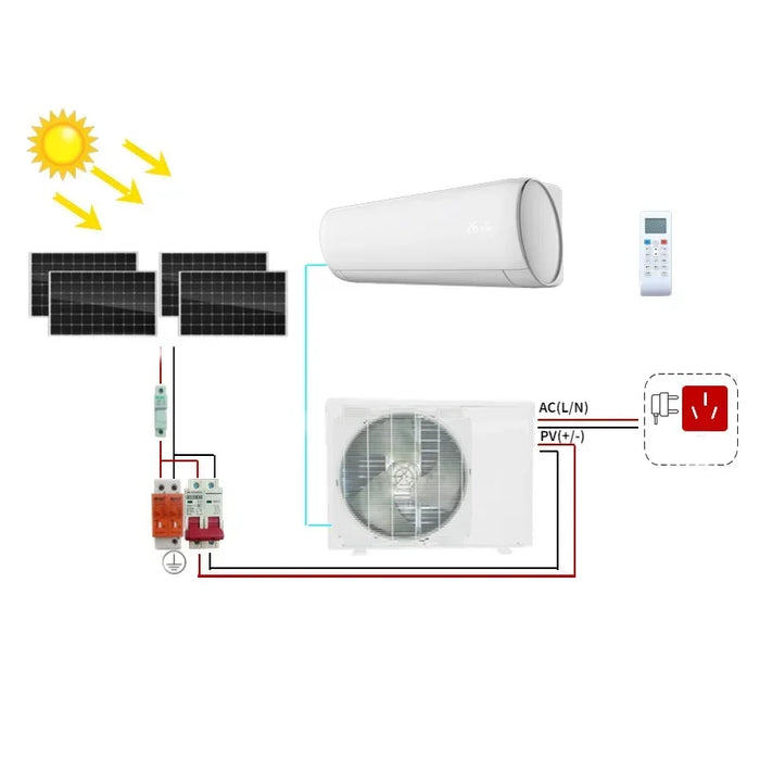 Enagua Mart Efficient DC Solar Panel Off-Grid Solar Air Conditioner - 24000BTU Inverter Split for Home Use