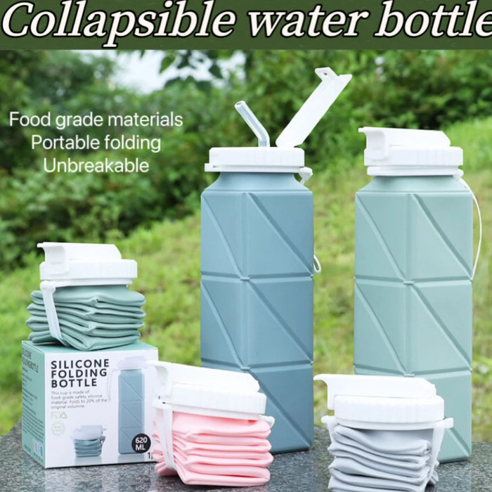 Enagua Mart 620ml Collapsible Water Bottle - Leakproof Silicone Bottle for Gym, Hiking, and Camping