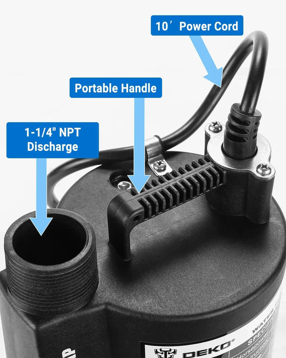 Enagua Mart Submersible Water Pump - 1/3 HP 2450GPH Thermoplastic Electric Portable Utility Pump