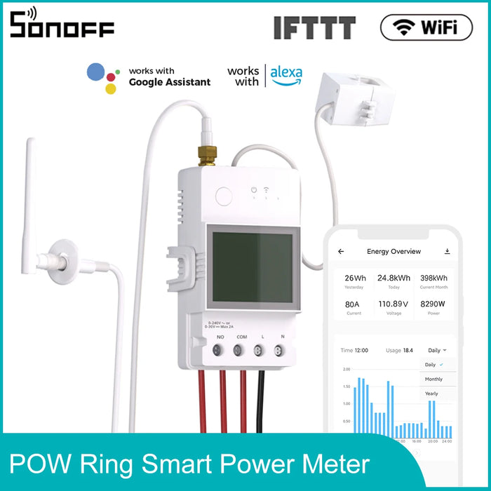 Enagua Mart Sonoff POWCT 100A WiFi Power Meter - Smart Power Monitoring Device with Split CT Sensor and ESP32 Chip