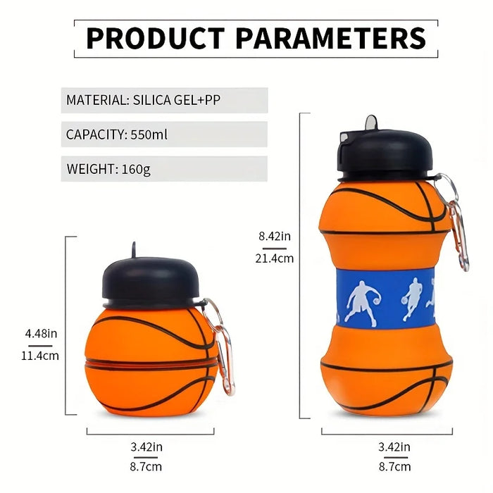 Enagua Mart 550ml Basketball Shape Collapsible Portable Water Bottle - Fitness and Travel