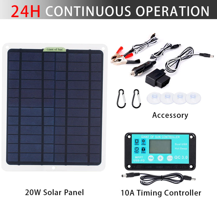 Enagua Mart 12V/5V DC Waterproof Solar Battery Panel with 10A Controller and OBD Plug for Phone and Car Battery Charging