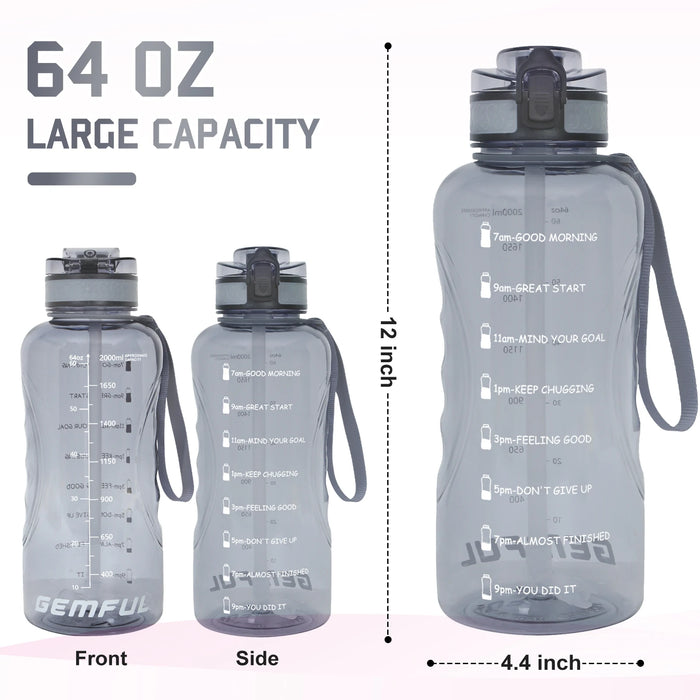 Enagua Mart 2000ml Water Bottle - Large Capacity Motivational BPA-Free, Leak-Proof Lid, Drink Jugs with Time Marker for Sports, Gym, Outdoor