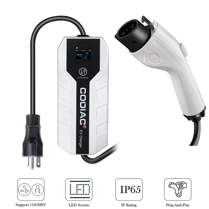 Enagua Mart EV101 Portable EV Charger - Level 1/2 Adjustable Electric Car Charger (8A/10A/13A/16A)