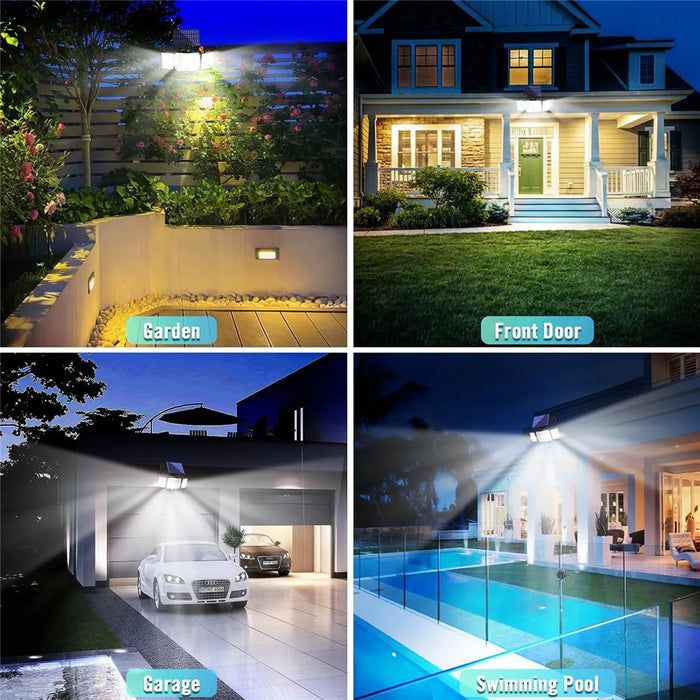 Enagua Mart 346LED Motion Sensor Outdoor Light with Remote Control - Solar Outdoor Bright 3-Head Floodlight IP65 Waterproof Security Light