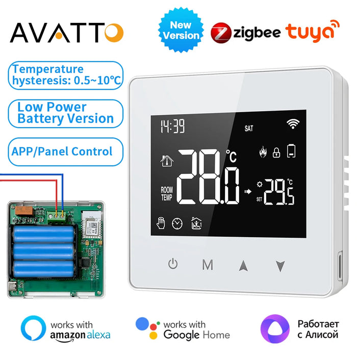 Enagua Mart AVATTO Tuya WiFi Zigbee Smart Thermostat - Battery-Powered Water and Gas Boiler Temperature Controller for Alexa and Google Home