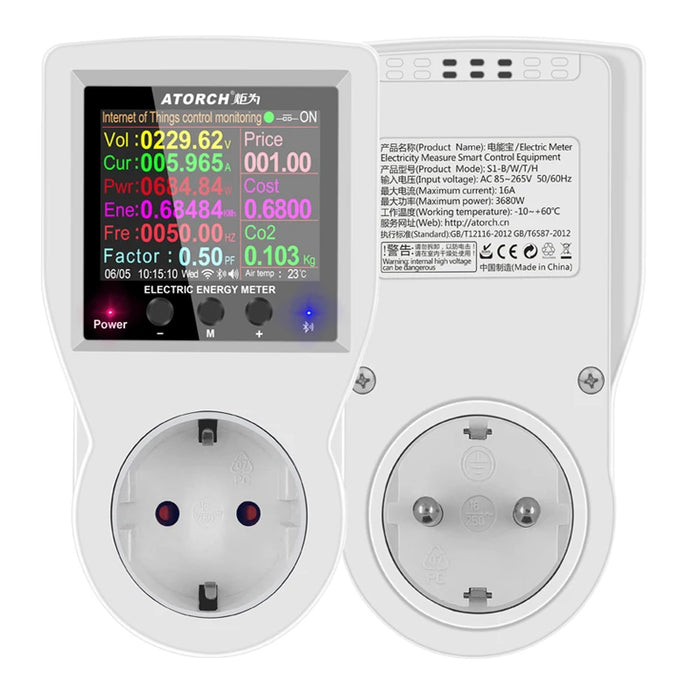 Enagua Mart Wi-Fi Smart Socket Digital Wattmeter - 220V Power Meter for Electricity Consumption Monitoring, Available in EU/FR/US/UK/AU Plug Types