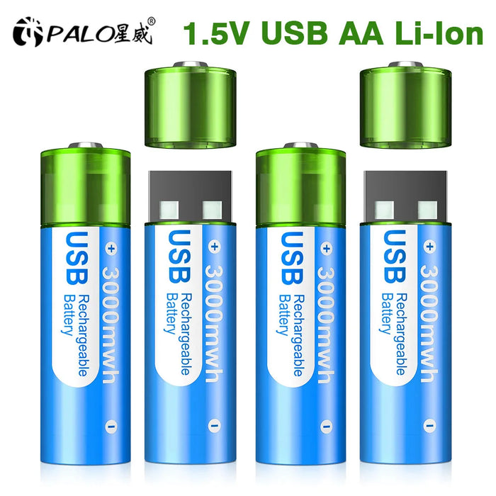 Enagua Mart PALO USB Rechargeable AA Li-Ion Battery - 1.5V 3000mWh, HR6 AA Lithium Battery with USB Charging Port