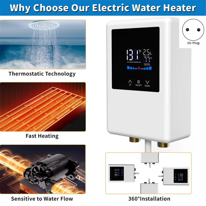 Enagua Mart 5500W Electric Instant Hot Water Heater - With Remote Control and LCD Touch Screen (EU Plug)