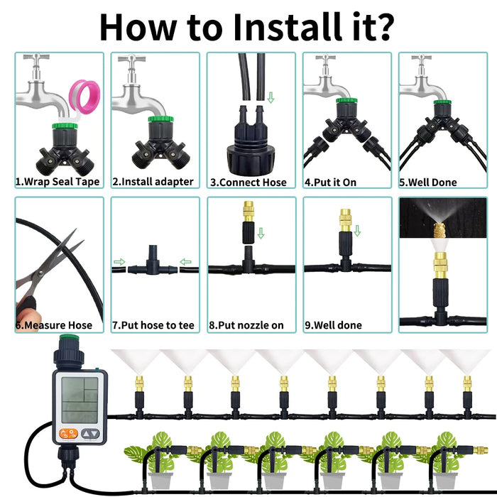 Enagua Mart 5M-30M Outdoor Misting Cooling System - Garden Irrigation with 1/4" Brass Atomizer Nozzles & 4.7mm Hose for Patio and Greenhouse