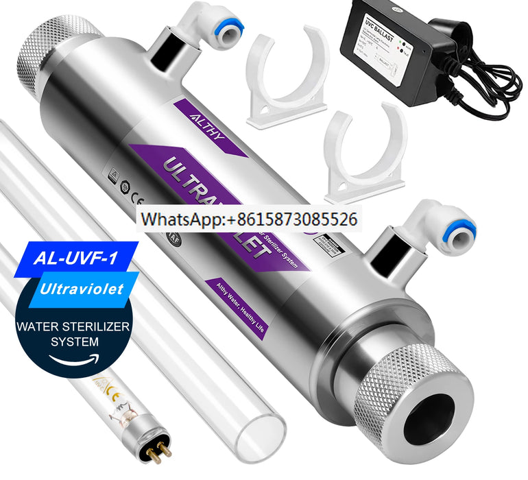 Enagua Mart Stainless Steel UV Water Sterilizer System - Ultraviolet Disinfection Tube Lamp for Direct Drink Purification (1GPM-2GPM)