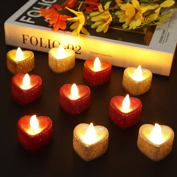 Enagua Mart Heart-Shaped LED Flameless Candle Lights - Battery-Powered Romantic Candles for Weddings and Valentine’s Day