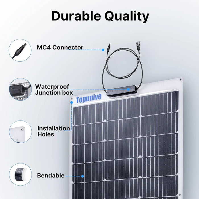 Enagua Mart 100W 12V Solar Panel 9BB Monocrystalline Cell - Semi-Flexible for Marine, RV, Trailer, Boat, and Uneven Surfaces