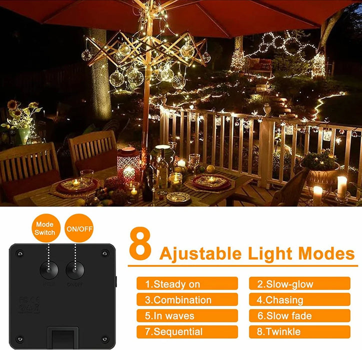 Enagua Mart Solar Fairy Lights - 300 LED, 2-Pack Waterproof String Lights, 8 Modes, Copper Wire Twinkle Lights for Outdoor Decor