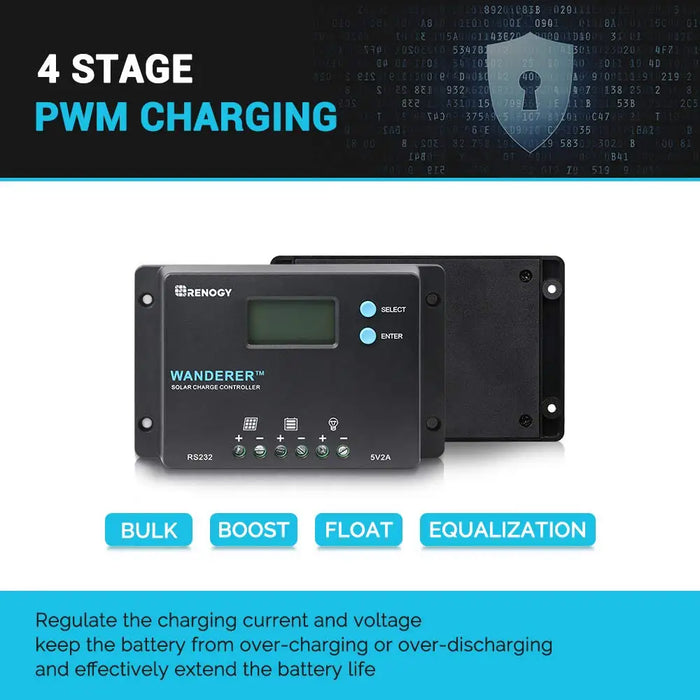 Enagua Mart Renogy 10A 12V/24V PWM Solar Charge Controller - Compact Design with LCD Display for AGM, Gel, and Lithium Batteries