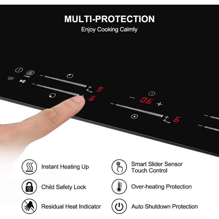 Enagua Mart 30” Built-In Induction Cooktop - 240V Electric Cooktop with 5 Boosters, 9 Heat Levels, and Safety Features