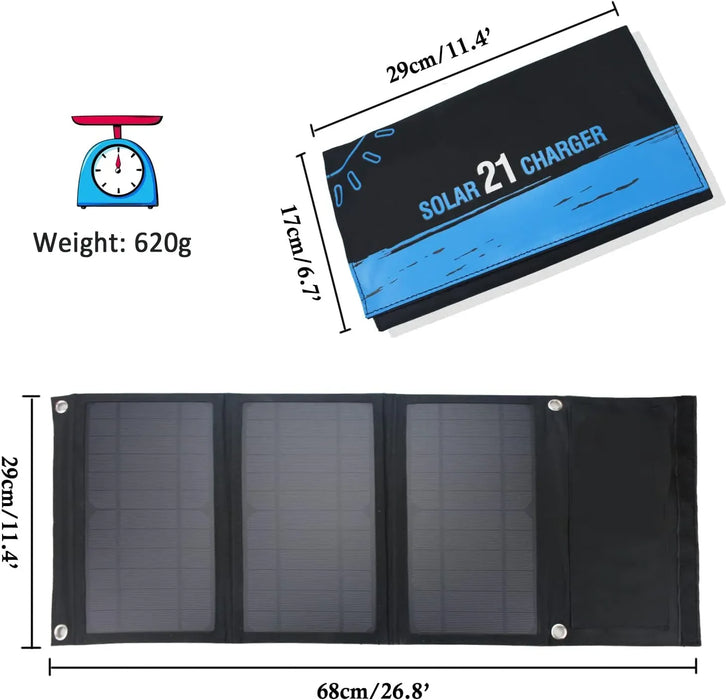 Enagua Mart 21W Folding Solar Panel - USA SunPower Solar Cell with Dual USB Charger Port for Outdoor Use