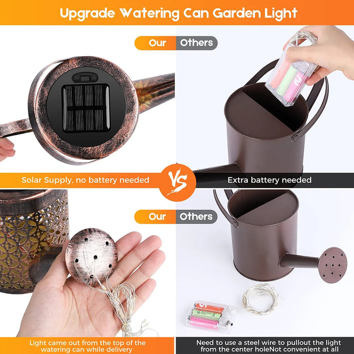 Enagua Mart Solar Watering Can Light - Hanging Kettle Lantern with LED Waterfall Lights for Garden and Patio