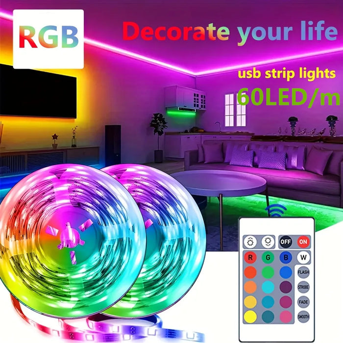 Enagua Mart 60 LED USB Strip Lights - RGB Flexible Lamp with Remote Control for Bedroom and TV Backlight Decor