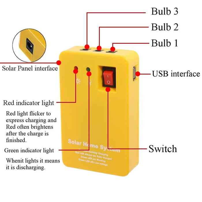 Enagua Mart Portable Solar Emergency Light Kit - 4-Head Solar Generator with 2 LED Bulbs