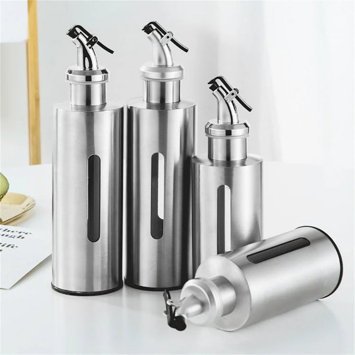 Enagua Mart 190ml/290ml Stainless Steel Oil Dispenser Bottle - Glass Visual Window Sauce Holder for Seasoning and Roasting