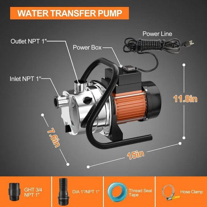 Enagua Mart 1.6HP Portable Water Transfer Pump - 1600GPH Shallow Well Pump for Irrigation and Lawn Use