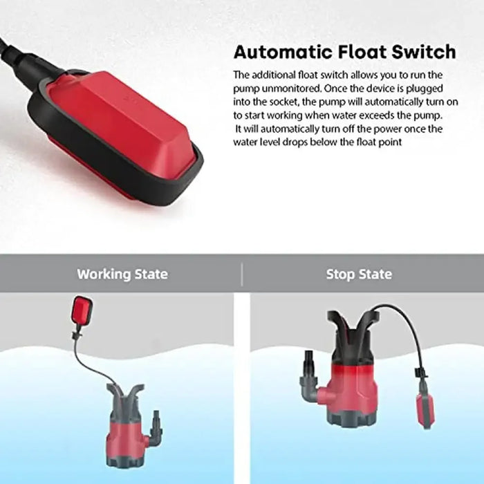 Enagua Mart 1HP Submersible Electric Water Pump - 3700GPH, Auto Float Switch, 25ft Max Height, Pool and Garden Draining