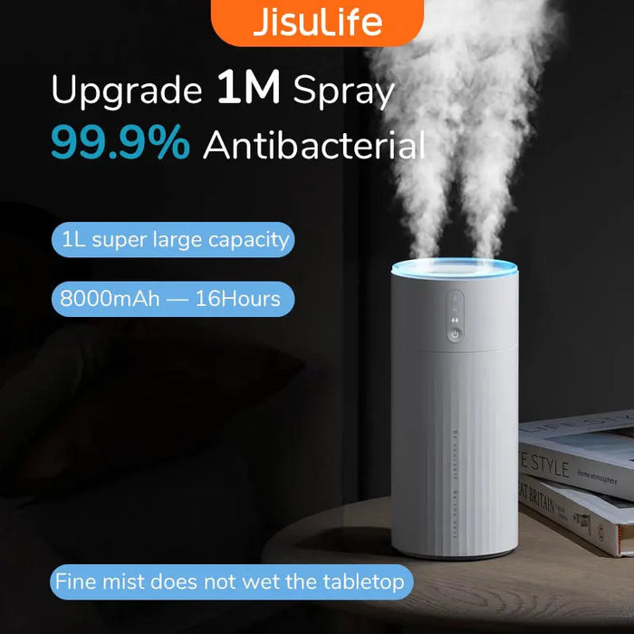 Enagua Mart Jisulife Double Spray Cool Mist Humidifier - 1L USB Air Diffuser for Personal Desktop Use