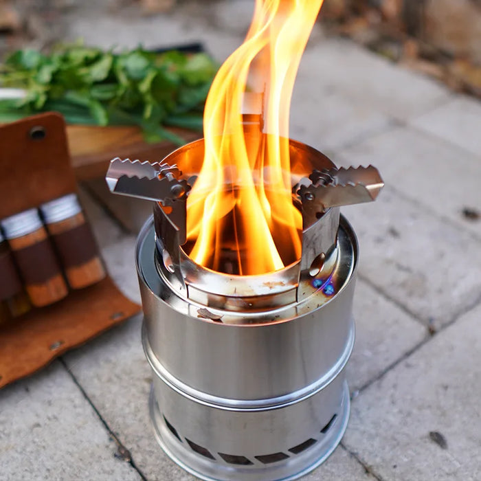 Enagua Mart Outdoor Foldable Wood Burning Camping Stove - Lightweight Stainless Steel Mini BBQ Cooker for Travel and Adventure