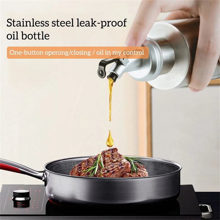 Enagua Mart 190ml/290ml Stainless Steel Oil Dispenser Bottle - Glass Visual Window Sauce Holder for Seasoning and Roasting