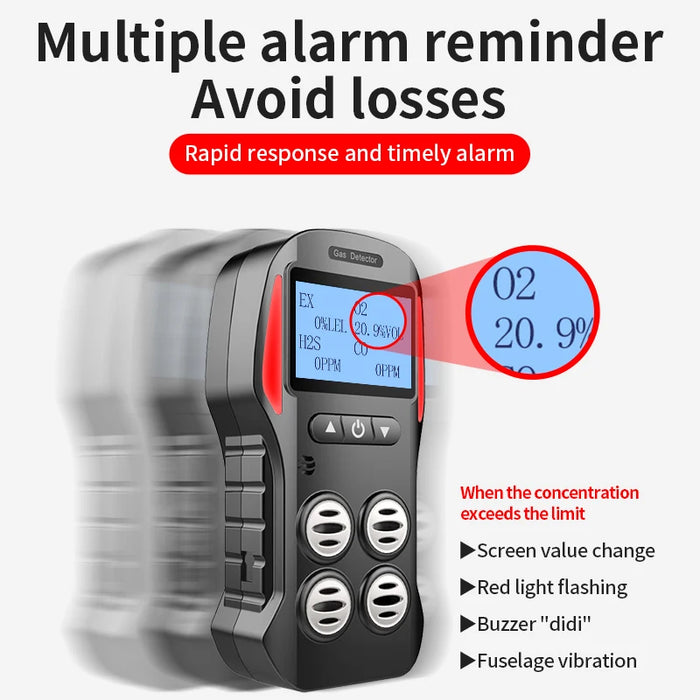 Enagua Mart 4-in-1 Multi-Gas Detector - Oxygen, Hydrogen Sulfide, CO, Combustible Gas Analyzer