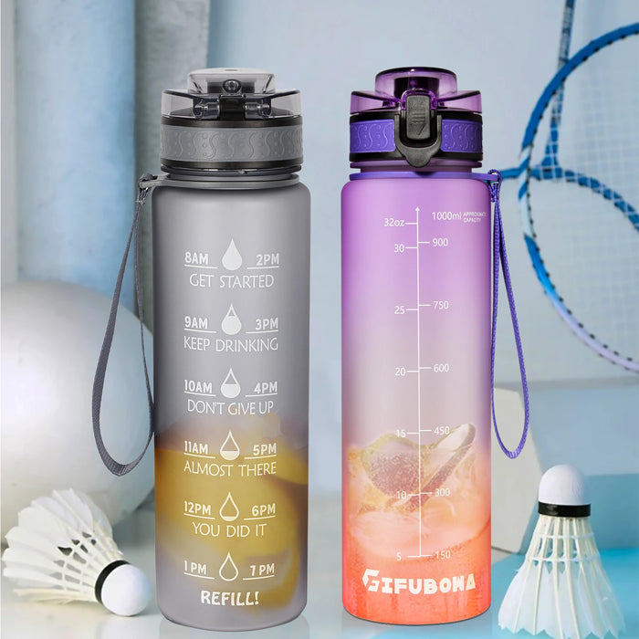 Enagua Mart Motivational Water Bottle - 1000 ml Sports Drink Jug with Time Marker