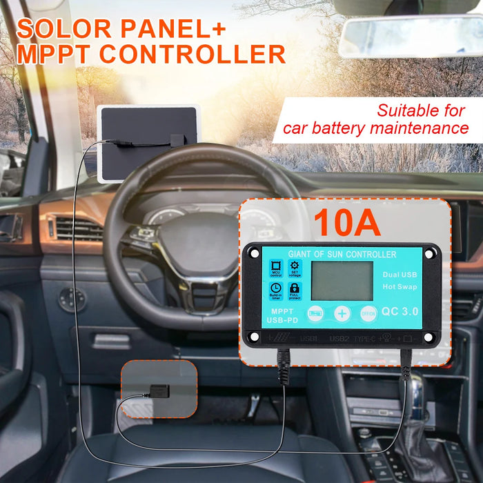 Enagua Mart 12V/5V DC Waterproof Solar Battery Panel with 10A Controller and OBD Plug for Phone and Car Battery Charging