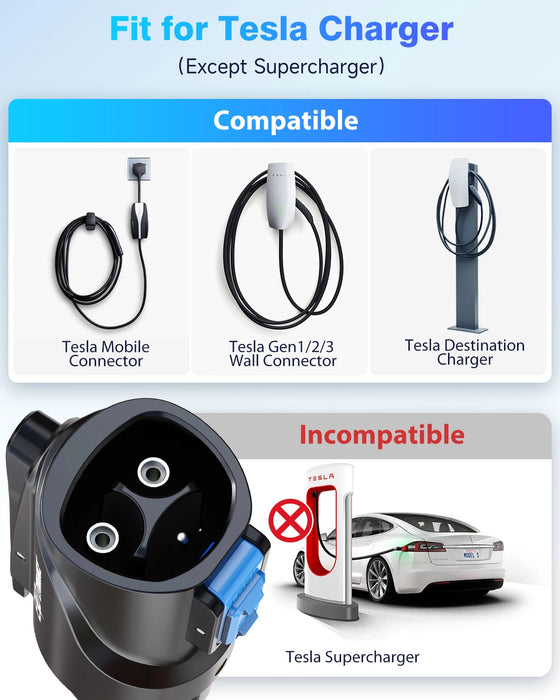 Enagua Mart Tesla to J1772 Charging Adapter - 80A 250V Compatible with High-Powered Mobile Connectors