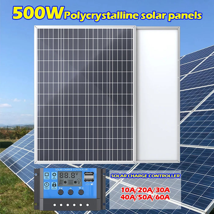 Enagua Mart 500W/1000W Solar Panel Kit Complete - 12V Polycrystalline Power for Portable Outdoor Rechargeable Solar Cell Generator for Home