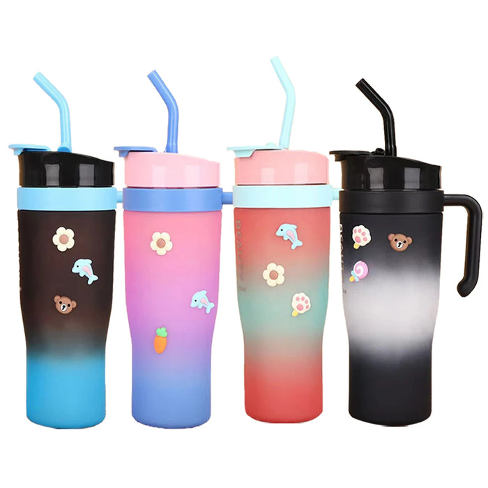 Enagua Mart Gradient Water Bottle 3-Piece Set - Large Capacity Plastic Cups with Straws