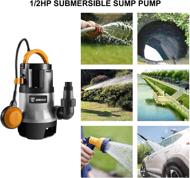 Enagua Mart DEKO 400W 1/2HP Water Pump - 1981GPH Submersible Pump for Cleaning Dirty Water, Pools, Ponds, and Drainage with Floating Switch