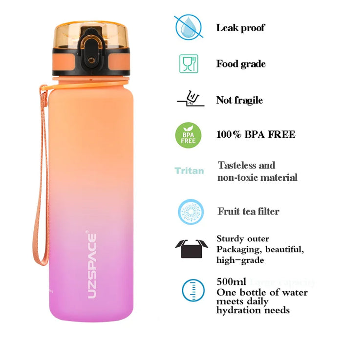 Enagua Mart Uzspace 500ml Sports Water Bottle - Bounce Lid, Timeline Reminder, Leak-Proof, Frosted Tritan Cup for Outdoor Sports & Fitness, BPA-Free