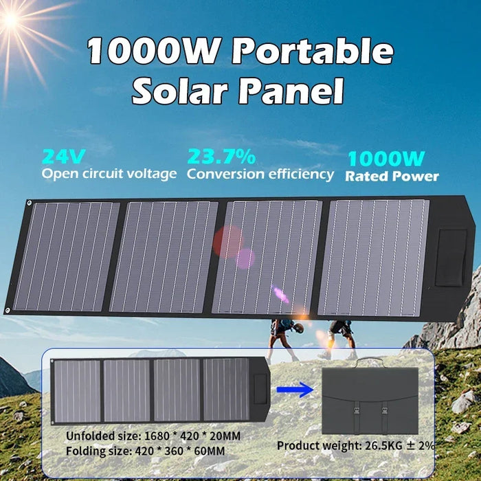 Enagua Mart 1000W Foldable Solar Panel - Portable Monocrystalline ETFE 18V/24V Solar Charger for RV, Camping, IP67 Waterproof