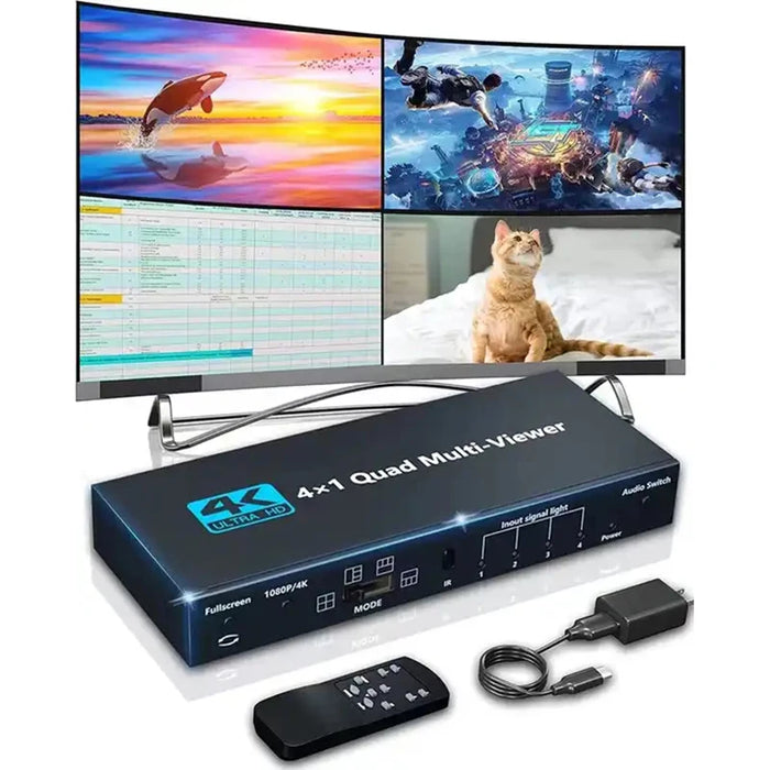 Enagua Mart 4K HDMI Quad Multiviewer - 4x1 Seamless Switch with Remote