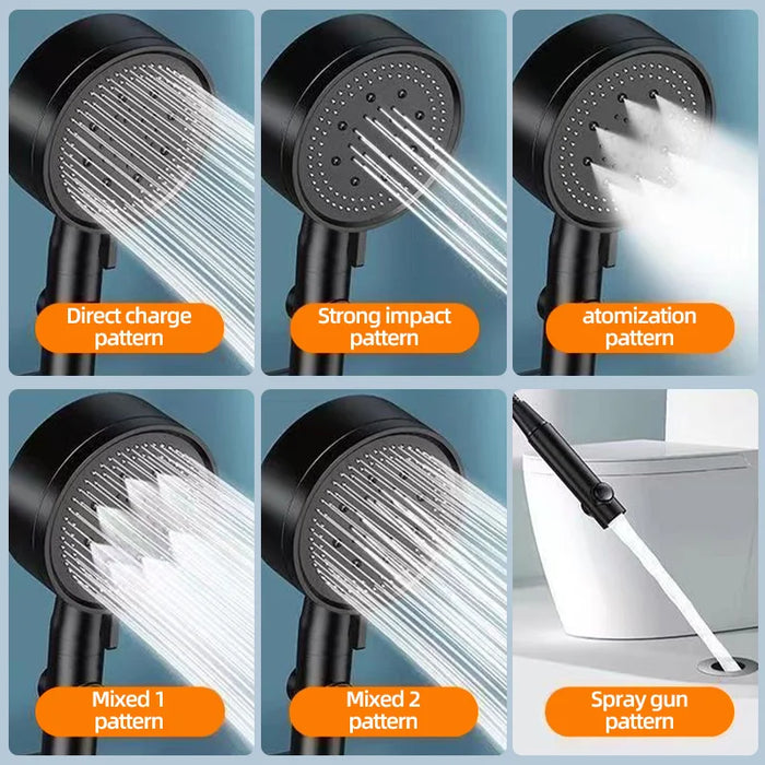 Enagua Mart 6-Modes High-Pressure Shower Head - On/Off Switch, 1.5M Hose and Holder Included