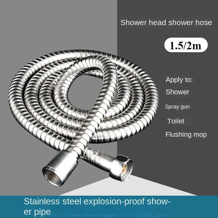 Enagua Mart Black & Silver Stainless Steel Flexible Shower Hose - 1.5m to 2m for Bathroom Use